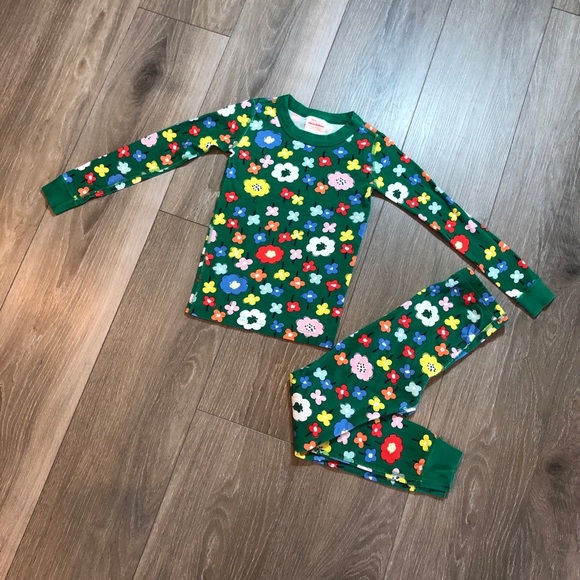 Hanna Andersson Green Floral Pajama Set Winter Long Sleeve Girls Size 120 US 6-7 - Picture 2 of 12